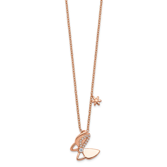 14k Rose Gold Diamond Butterfly Necklace