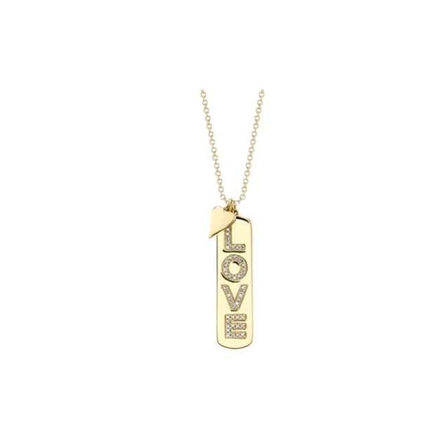 Shy Creation Kate Women's 18" 0.11 ct. Diamond "Love" Pendant Necklace in 14K Yellow Gold