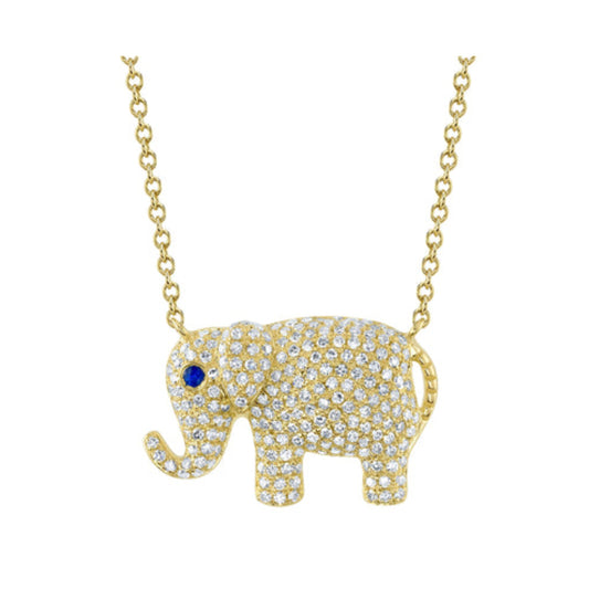 Shy Creation Kate Women's 0.47 ct. & 0.02 ct. Blue Sapphire Elephant Necklace in 14k Yellow Gold