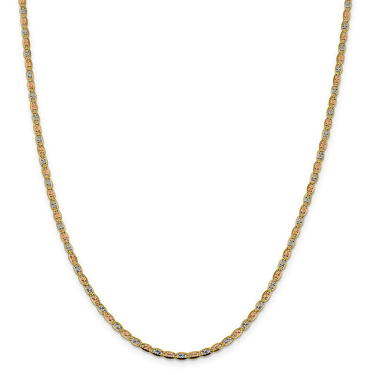 Quality Gold Women's 20" Pave Valentino with Lobster Clasp Chain in 14K Three-Tone