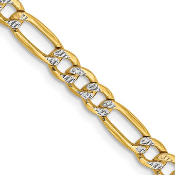 Cadena Figaro con cierre de langosta y oro semisólido de 14 quilates, 24 pulgadas y 3,9 mm con pavé de rodio