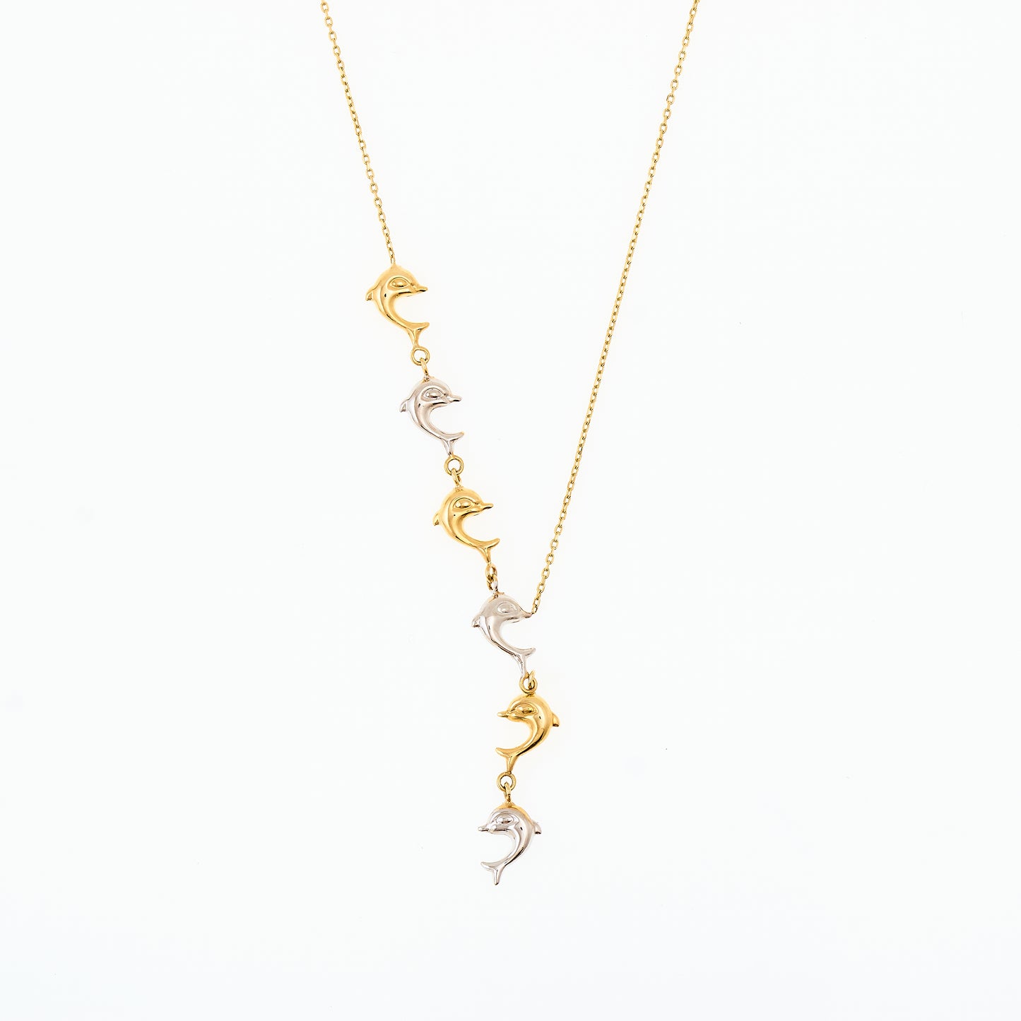 Goldenline Dolphin Necklace in 10K Three-Tone