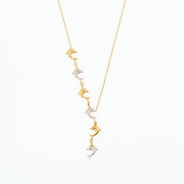 Collar con delfín Goldenline en oro de 10 quilates en tres tonos