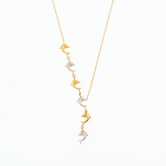 Collar con delfín Goldenline en oro de 10 quilates en tres tonos