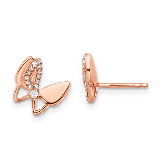 14K Rose Gold Diamond Butterfly Earrings