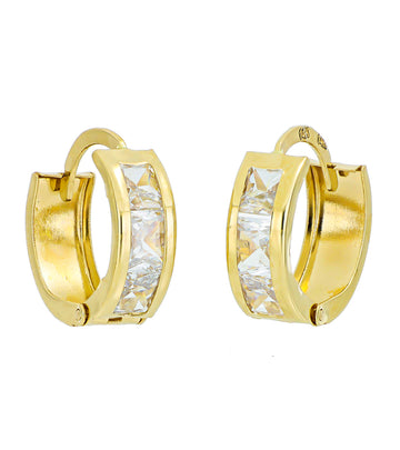 White Cubic Zirconia Small Hoop Earrings in 14K Yellow Gold