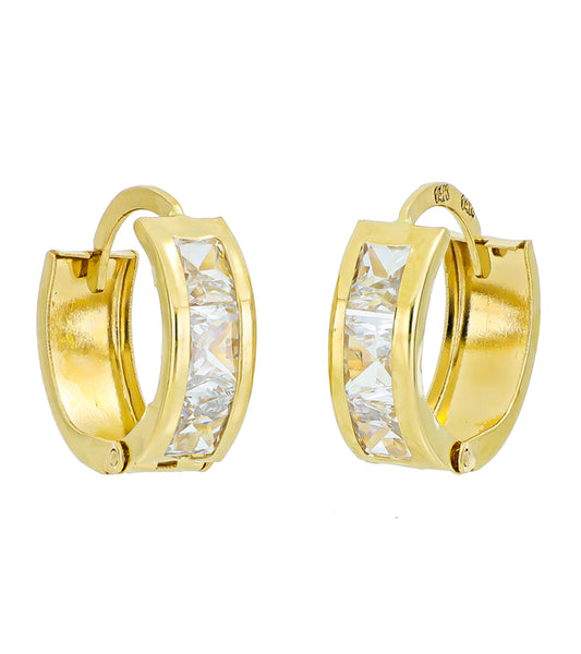 14k Yellow Gold with White Cubic Zirconia Small Hoop Earrings