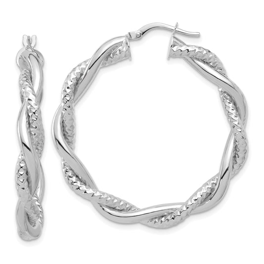 Aros redondos retorcidos y texturizados para mujer de Leslie en oro blanco de 14 quilates