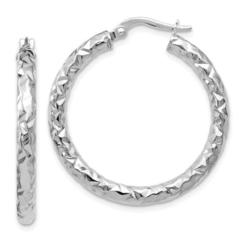 Leslie's ForeverLite Women's Textured Hoop Earrings in 14K White Gold