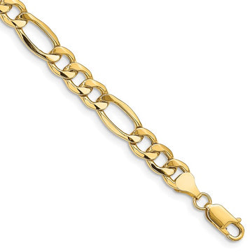 Pulsera Figaro semisólida de 14 K, 8 pulgadas y 8,5 mm con cierre de langosta