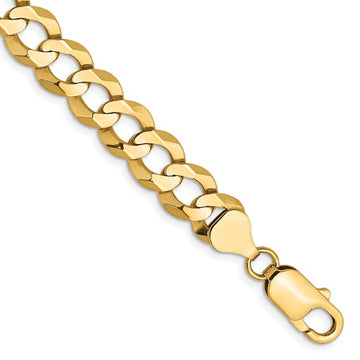 Cadena cubana plana liviana de 14K, 9 pulgadas y 8,3 mm con cierre de langosta