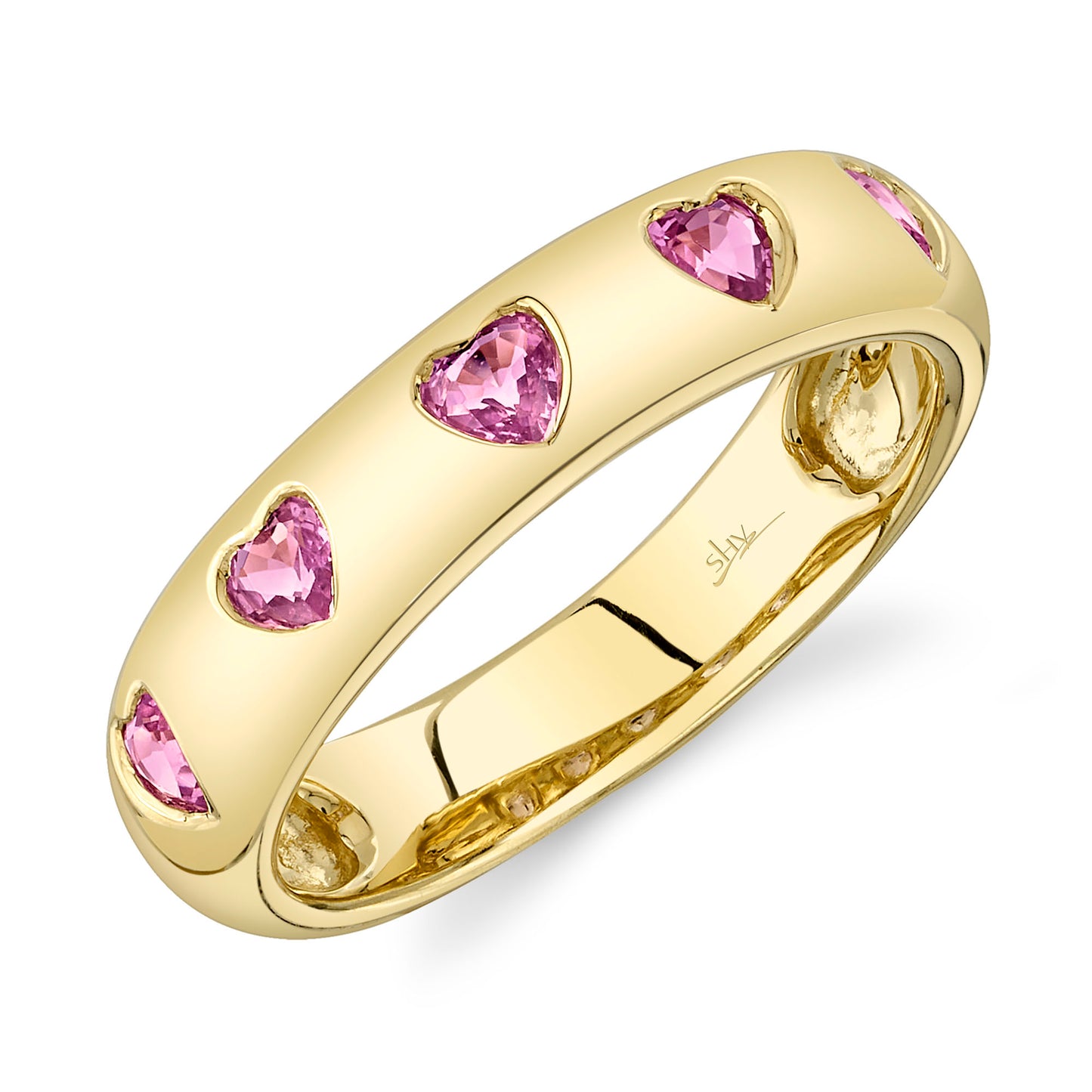 Shy Creation Kate Women's 0.62 ct. Pink Sapphire Heart Band in 14k Yellow Gold