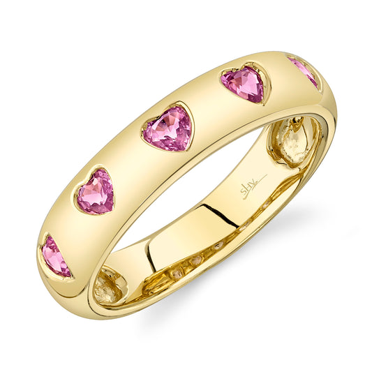 Shy Creation Kate Women's 0.62 ct. Pink Sapphire Heart Band in 14K Yellow Gold