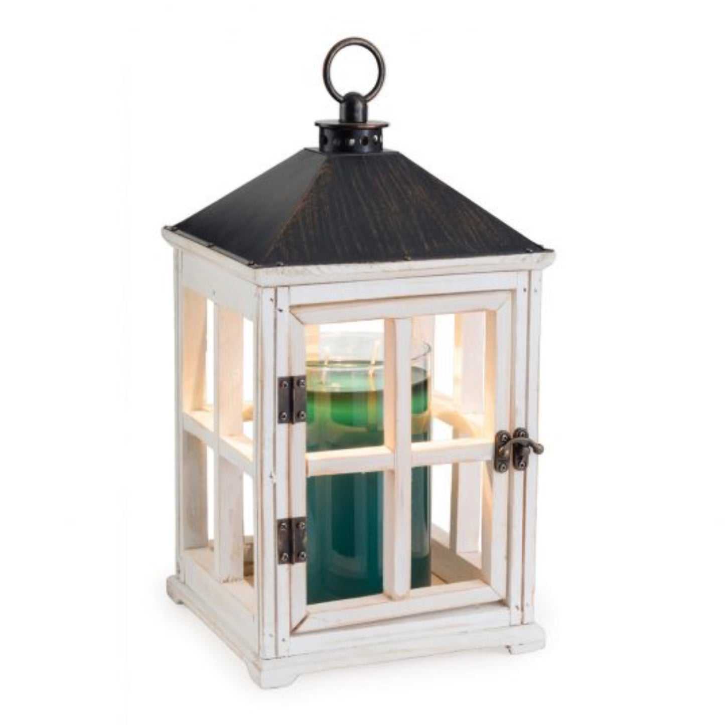 Candle Warmers Weathered Wooden Lantern with Metal Hardware - White