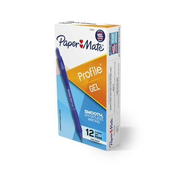Bolígrafos de gel retráctiles Paper Mate Profile de punta fina de 0,5 mm (juego de 12), color azul