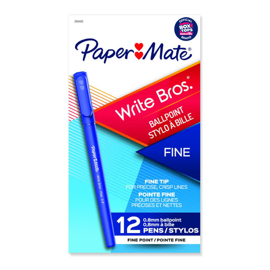 Bolígrafos de punta fina Paper Mate Write Bros. de 0,8 mm (juego de 12), color azul