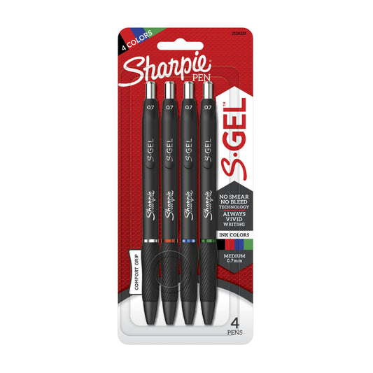 Sharpie S-Gel Medium Point 0.7mm Retractable Gel Pen (Set of 4) - Black/Blue/Red/Green