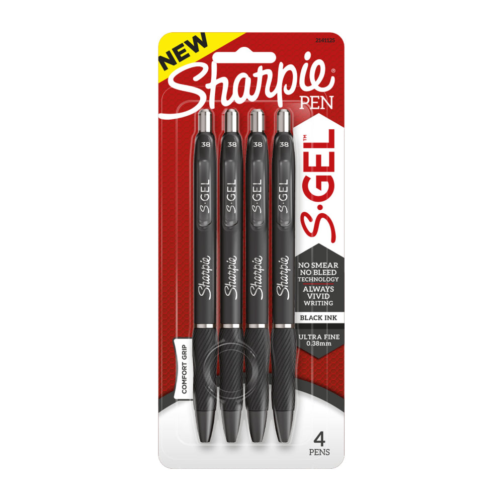 Sharpie S-Gel Ultra Fine Point 0.38mm Retractable Gel Pens (Set of 4) - Black