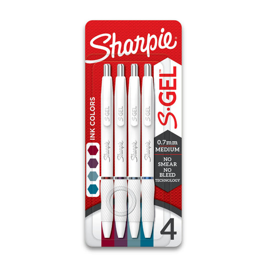 Sharpie S-Gel Medium Point 0.7mm Retractable White Fashion Barrel Pens (Set of 4) - Bold Jewel