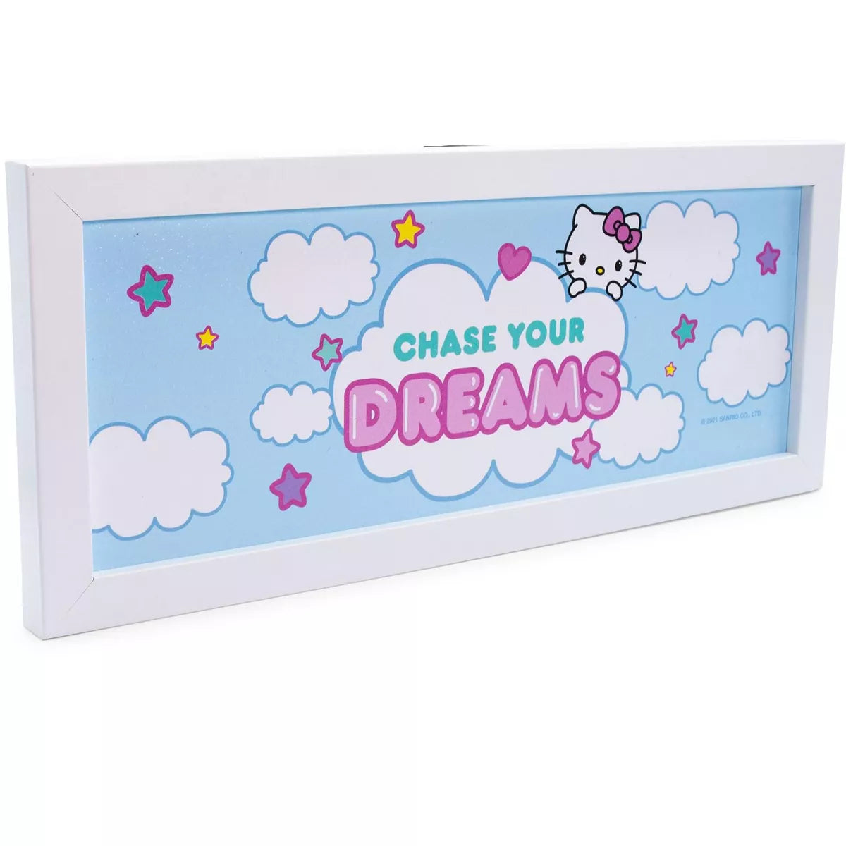 Letrero colgante de madera de Hello Kitty de 12" x 5" con la frase "Chase Your Dreams" para pared enmarcado