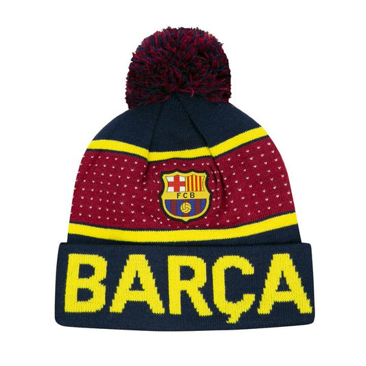 Icon Sports FC Barcelona Adult Pegged Pom Beanie