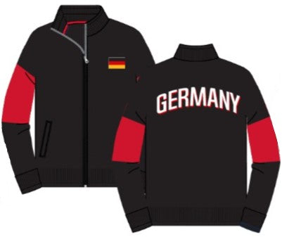 Chaqueta deportiva grande Touchline de fútbol de Alemania con cierre de cremallera completa de Icon Sports - Negro/rojo