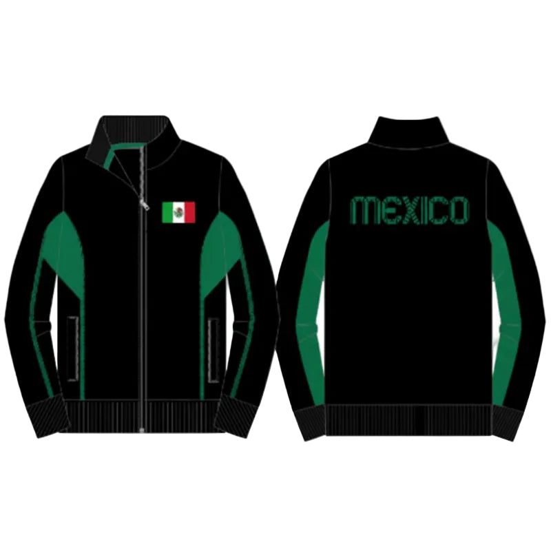 Icon Sports Mexico Soccer Touchline Track Jacket with Full-Zip Closure - Black/Green