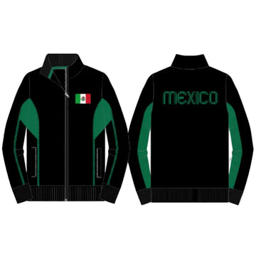 Icon Sports Mexico Soccer Touchline Track Jacket with Full-Zip Closure - Black/Green