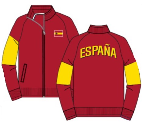 Chaqueta deportiva grande Touchline de Icon Sports Spain Soccer con cierre de cremallera completa - Rojo/Amarillo