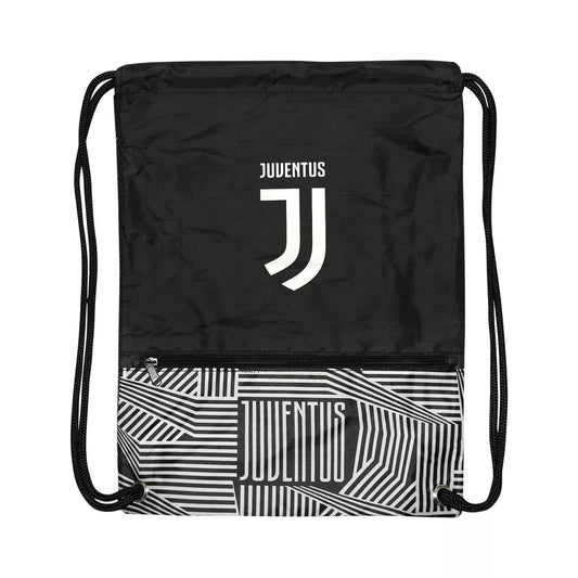 Icon Sports 18" Juventus Drawstring Cinch Bag with Zippered Front Pouch - Black