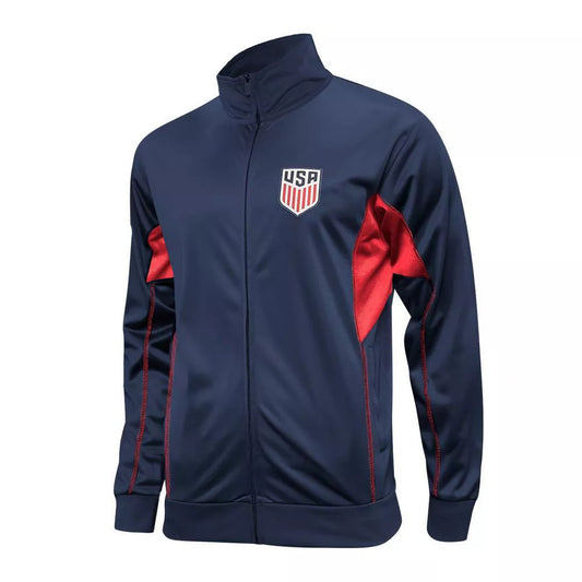 Chaqueta deportiva Fortress de la Federación de fútbol de Estados Unidos de Icon Sports (talla pequeña), color azul marino