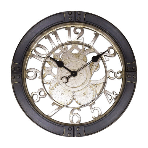 Reloj de pared Westclox Classic de 16" con mecanismo de engranajes en plástico, negro y plateado