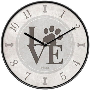 Reloj de pared redondo Love Paws de Westclox de 10" en plástico, color gris