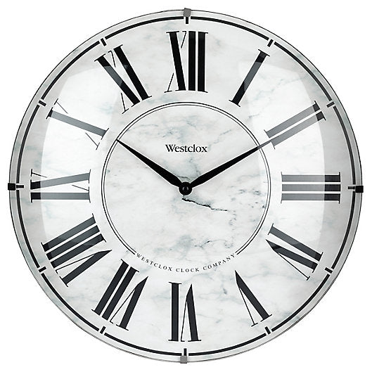 Reloj de pared moderno Westclox de 16" redondo de mármol en plástico - Blanco