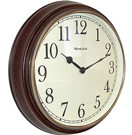 Reloj de pared redondo Westclox Classic de 15,5" con esfera de veta de madera, color marrón