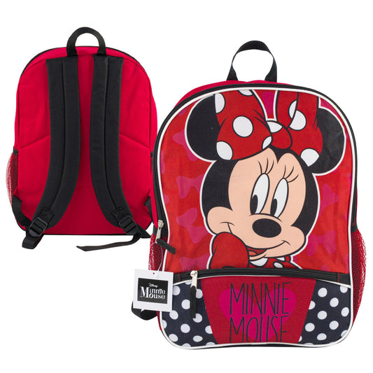 Mochila de 2 bolsillos de Minnie Mouse de Disney de 16" - Rojo/Negro