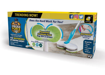BulbHead Floor Police 46" Cordless Motorized Spinning Mop with 2 Spinning Power Pads - White/Blue - Curacao