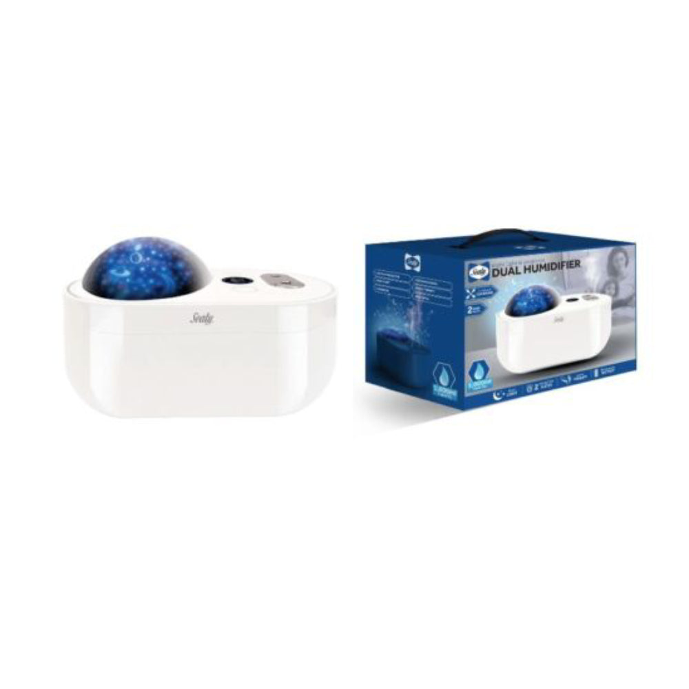 Humidificador de doble pulverización Sealy con luz nocturna y proyector, color blanco