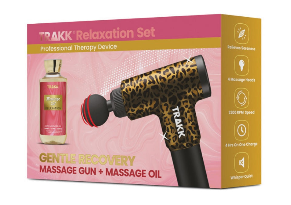 Pistola de masaje relajante TRAKK con aceite de masaje, color negro