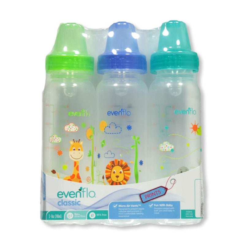 Evenflo Classic Prints 8 oz Baby Bottles (3 Pieces)
