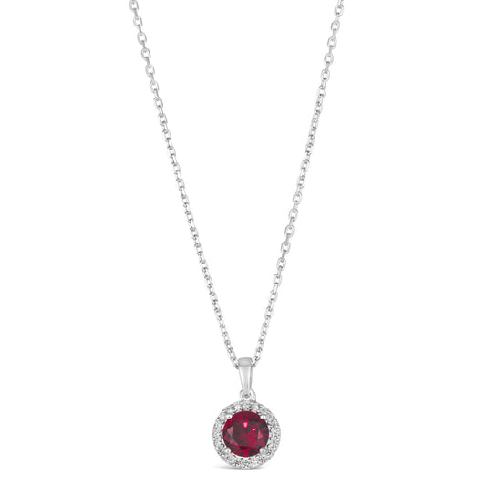 Anna Zuckerman Anastasia 33 Women's 20" 1.25 ct. Ruby & 0.25 ct. Diamond Crystalline Mini Halo Gem Necklace in Platinum-Plating over 925 Sterling Silver