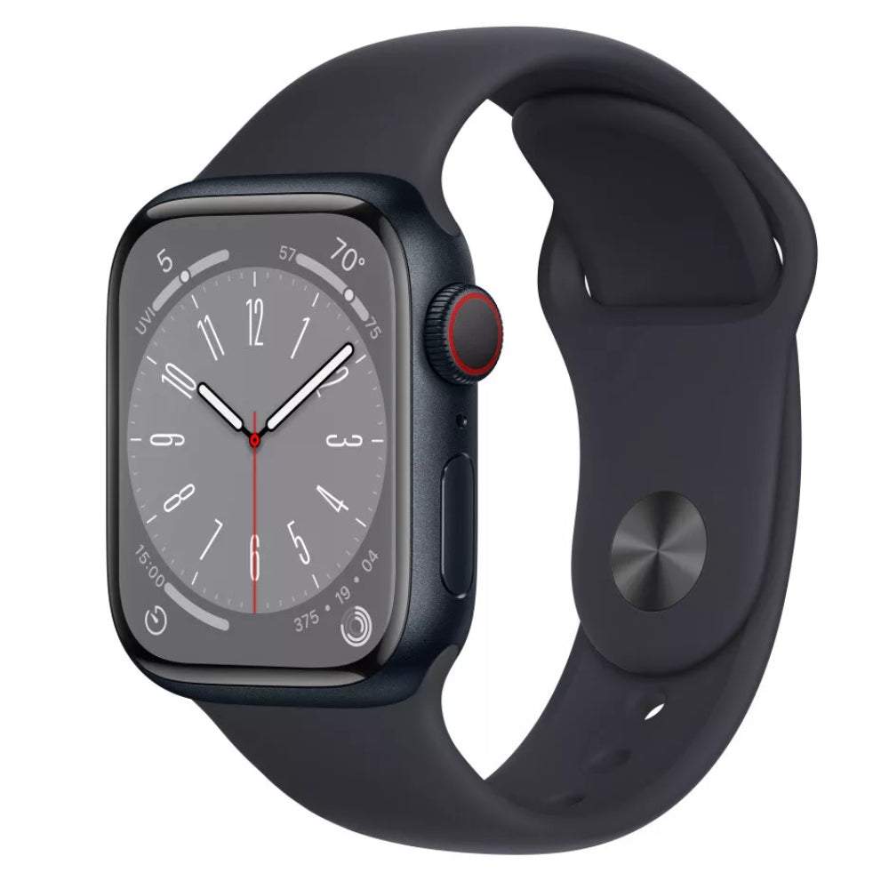 Certified Refurbished Apple Watch Series 8 Unisex 41mm Midnight Aluminum Case Smartwatch with Sport Band S/M - GPS + Cellular