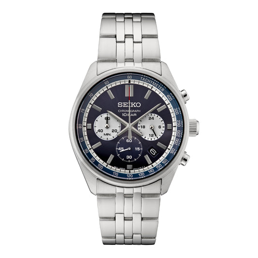 Seiko Essentials Men's 41.5mm Silver-Tone Bracelet Watch - Blue Dial