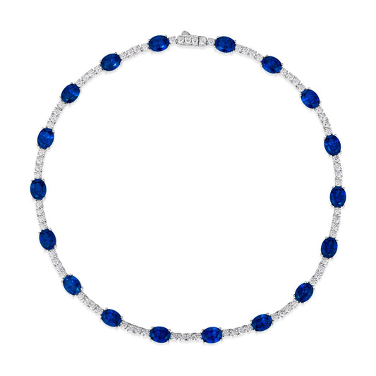 Anna Zuckerman Victoria 56 Women's 16" 36 ct. Blue Sapphire & 6 ct. Diamond Crystalline Casablanca Choker Necklace in Platinum-Plating over 925 Sterling Silver