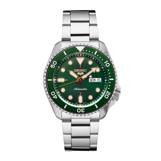 Seiko 5 Sports Men's 42.5mm Silver-Tone Bracelet Watch - Green Dial