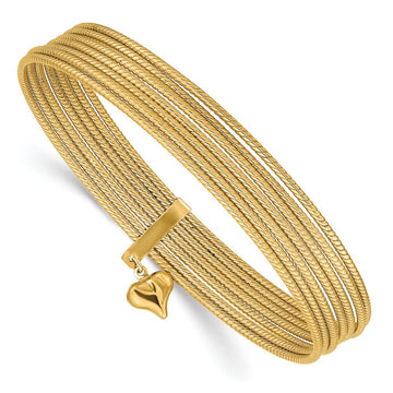 14K Semanario Women's Dangle Heart Oversized Textured Bangle Bracelet in 14K Yellow Gold