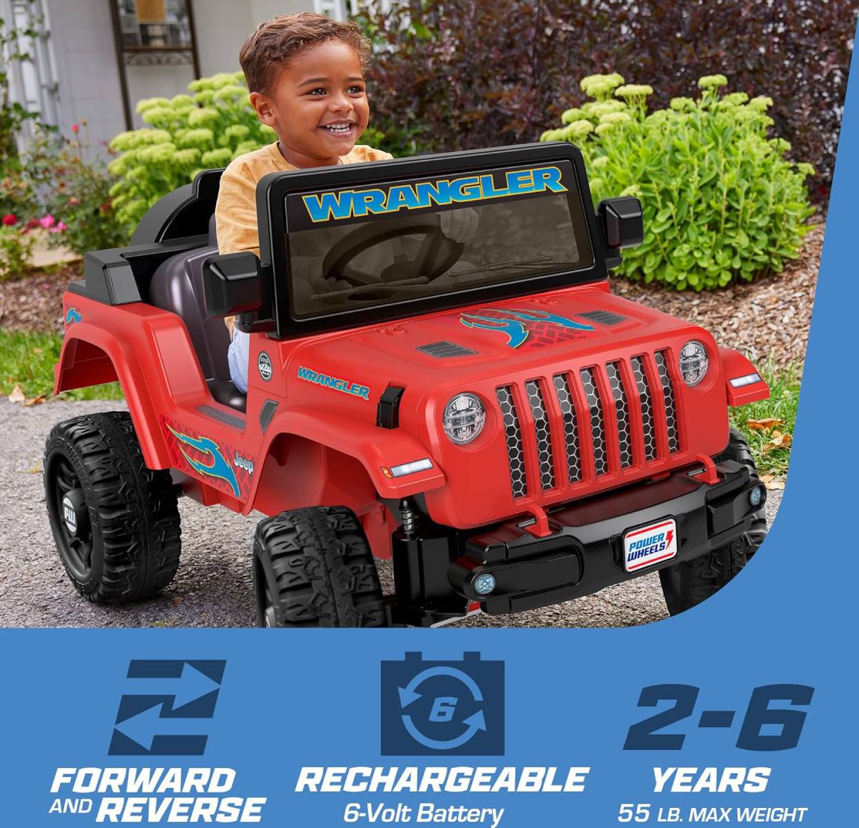 Hot Wheels Jeep Wrangler Ride-On Toy with Driving Sounds- Red