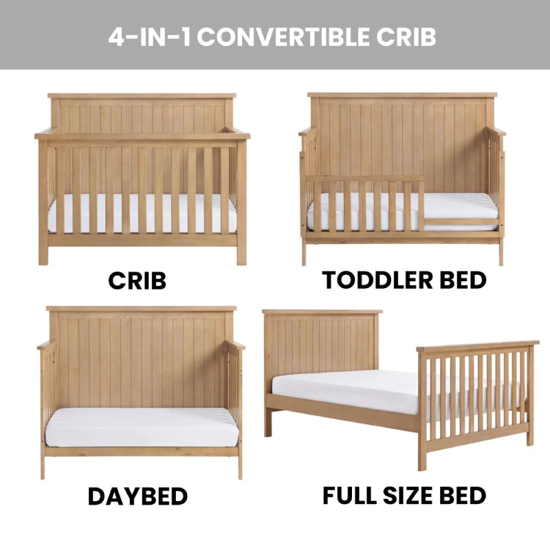 Oxford Everlee 4-In-1 Convertible Crib - Honey Wood