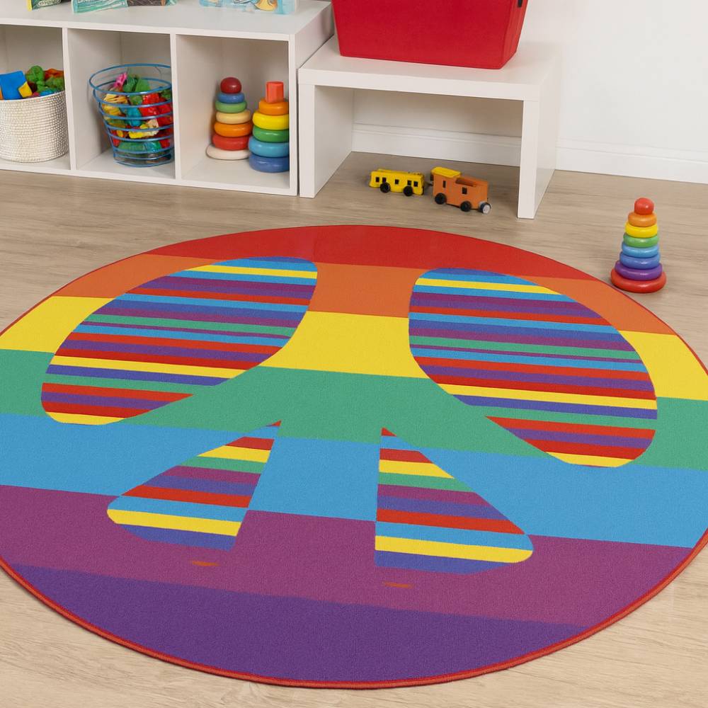 L.A Rugs 3' 3" x 3' 3" Fun Time Peace Round Area Rug