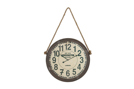 20 " Round Wood and Iron Kensington Wall Clock with Rope Hanger - Olivia & May